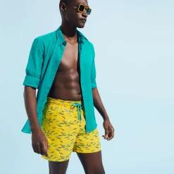 Best Vilebrequin Men Swim Trunks Embroidered Gulf Stream - Limited Edition Sunflower/Yellow