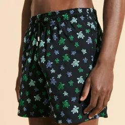 Best Vilebrequin Men Swim Trunks Embroidered Micro Ronde Des Tortues Rainbow - Limited Edition Black/Black