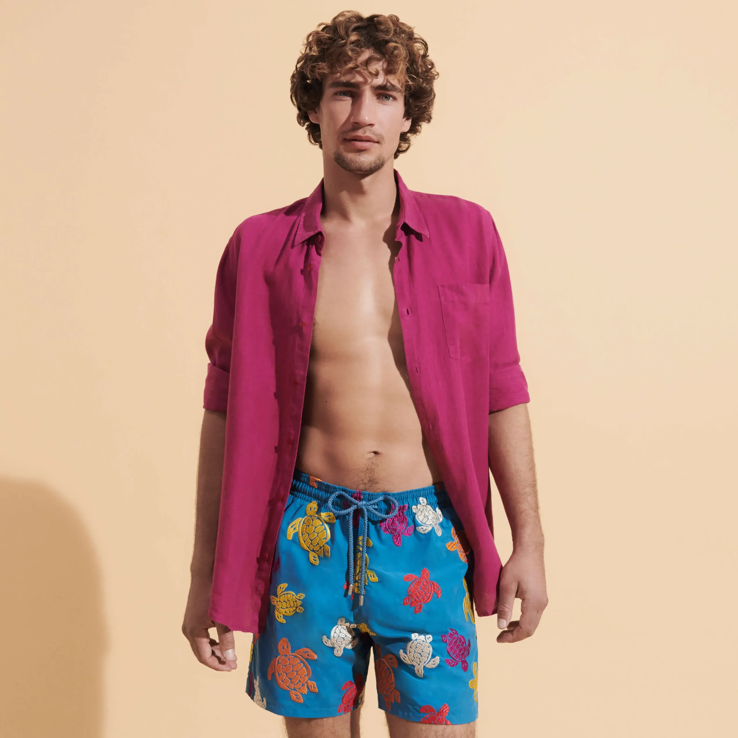 Hot Vilebrequin Men Swim Trunks Embroidered Ronde Tortues Multicolores - Limited Edition Calanque/Blue