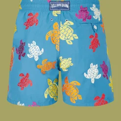 Hot Vilebrequin Men Swim Trunks Embroidered Ronde Tortues Multicolores - Limited Edition Calanque/Blue
