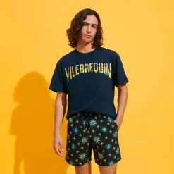 Discount Vilebrequin Men Swim Trunks Embroidered Sud - Limited Edition Navy/Blue