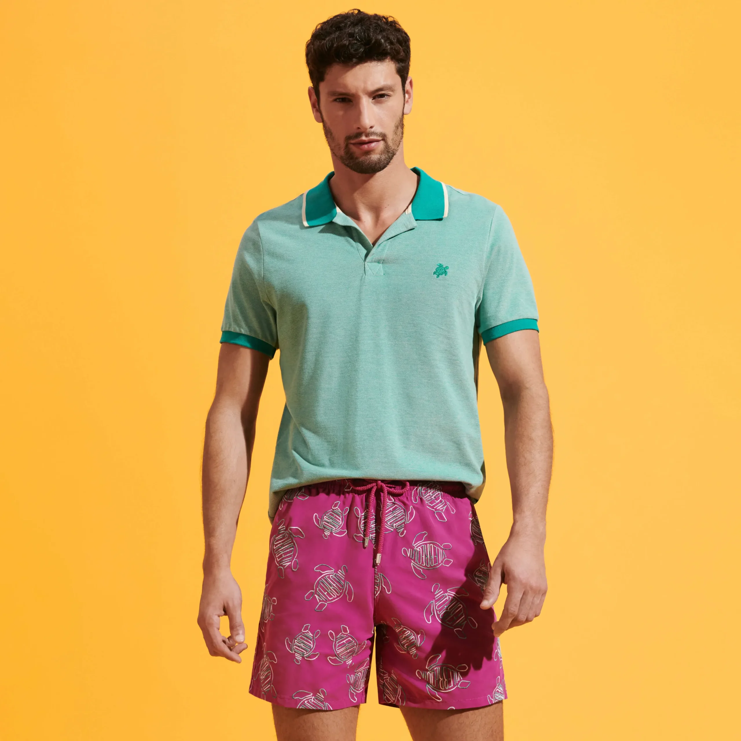 Cheap Vilebrequin Men Swim Trunks Embroidered Vbq Turtles - Limited Edition Crimson Purple/Red