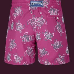 Cheap Vilebrequin Men Swim Trunks Embroidered Vbq Turtles - Limited Edition Crimson Purple/Red