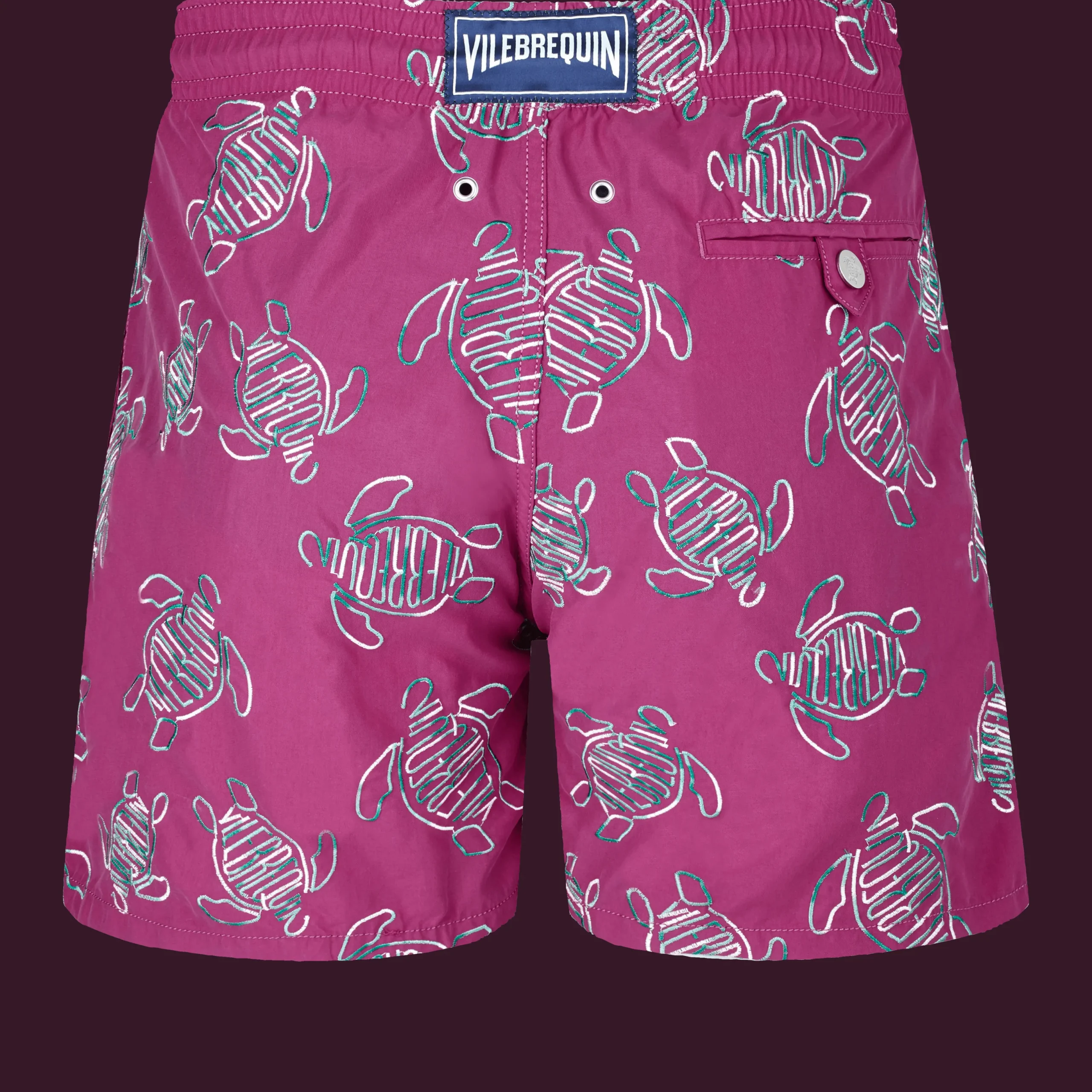 Cheap Vilebrequin Men Swim Trunks Embroidered Vbq Turtles - Limited Edition Crimson Purple/Red