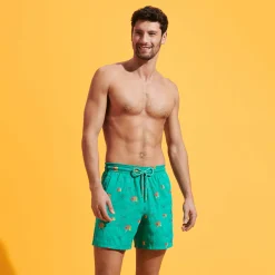 Discount Vilebrequin Men Swim Trunks Embroidered Piranhas - Limited Edition Tropezian Green/Green