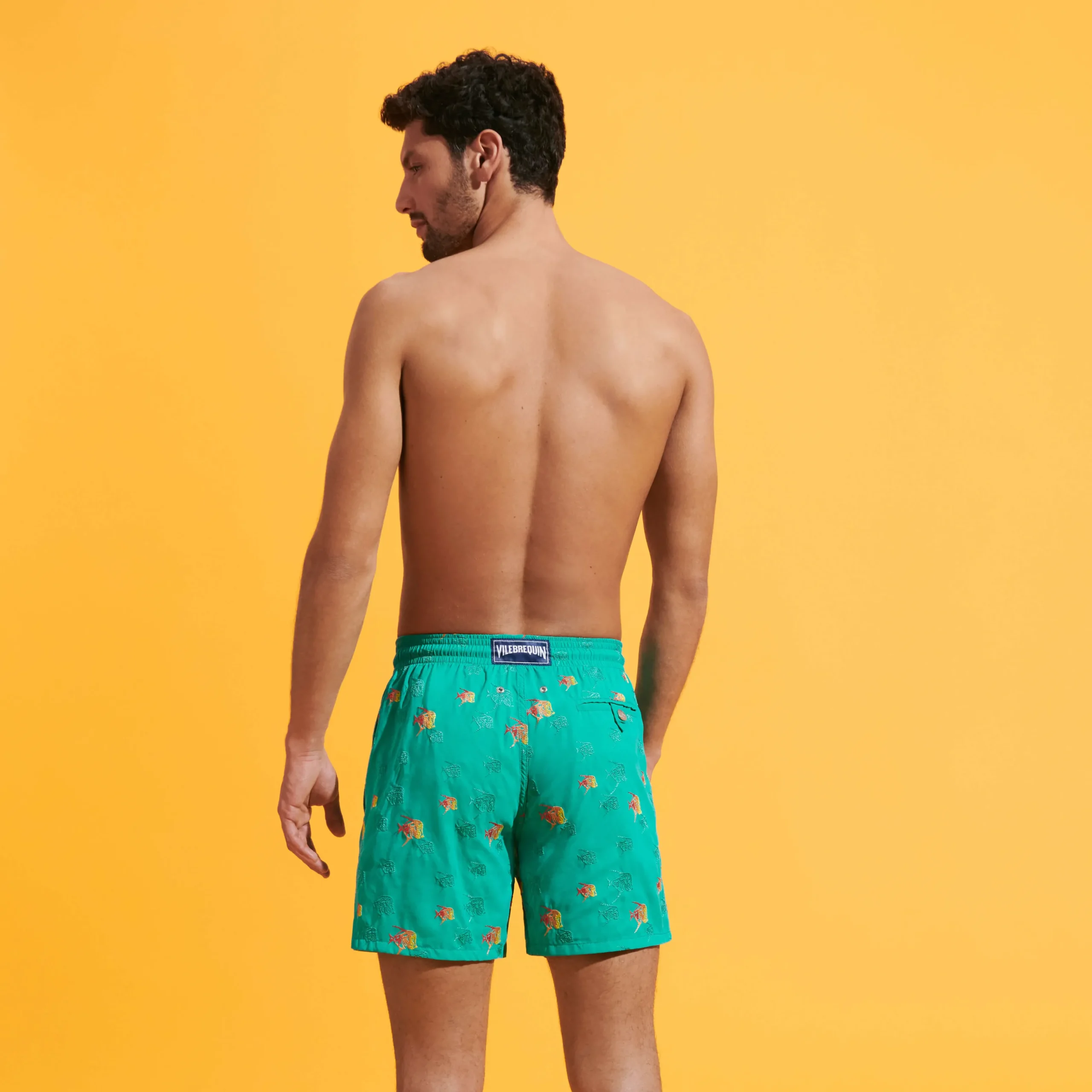 Discount Vilebrequin Men Swim Trunks Embroidered Piranhas - Limited Edition Tropezian Green/Green