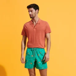 Discount Vilebrequin Men Swim Trunks Embroidered Piranhas - Limited Edition Tropezian Green/Green