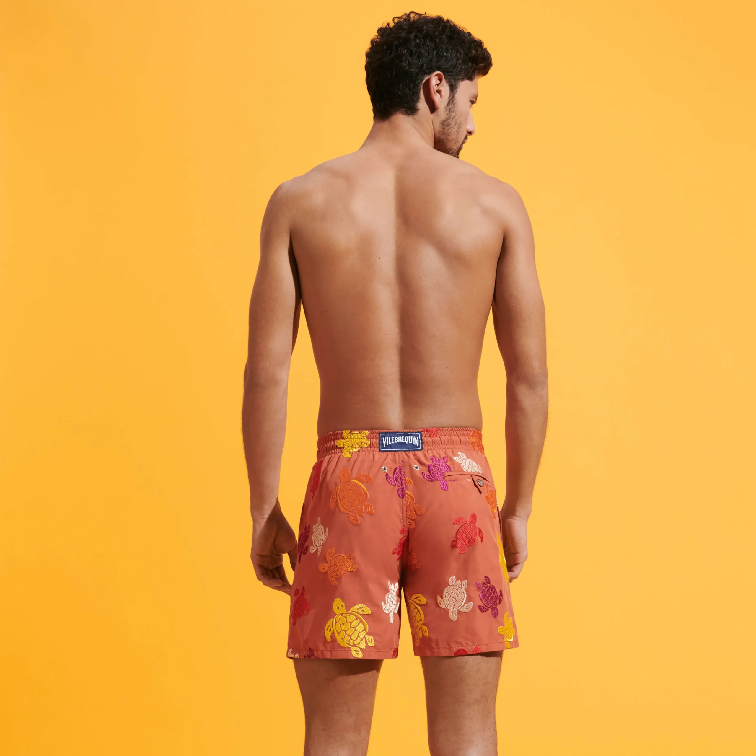 Sale Vilebrequin Men Swim Trunks Embroidered Ronde Tortues Multicolores - Limited Edition Tomette/Red