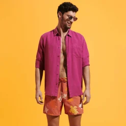 Sale Vilebrequin Men Swim Trunks Embroidered Ronde Tortues Multicolores - Limited Edition Tomette/Red