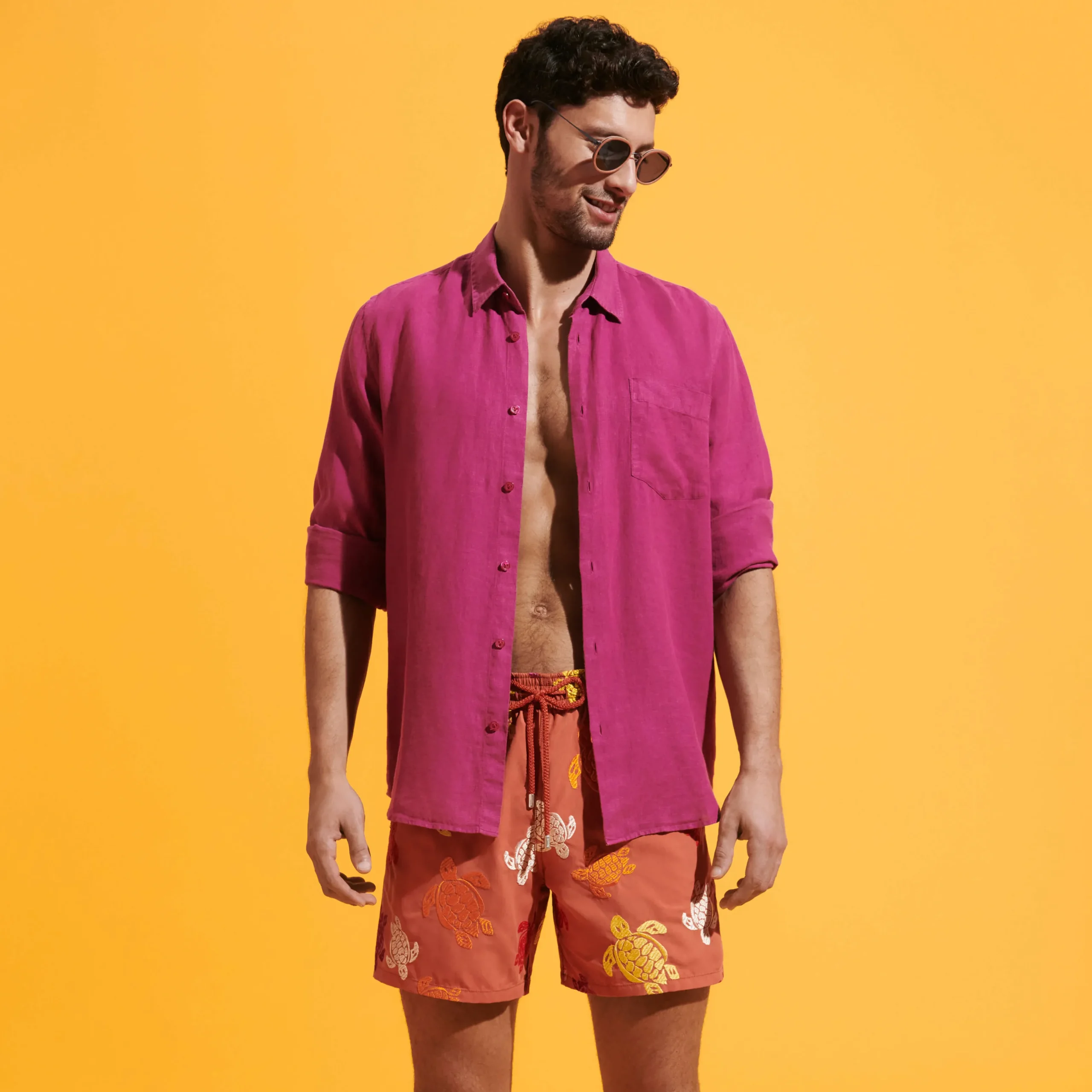 Sale Vilebrequin Men Swim Trunks Embroidered Ronde Tortues Multicolores - Limited Edition Tomette/Red