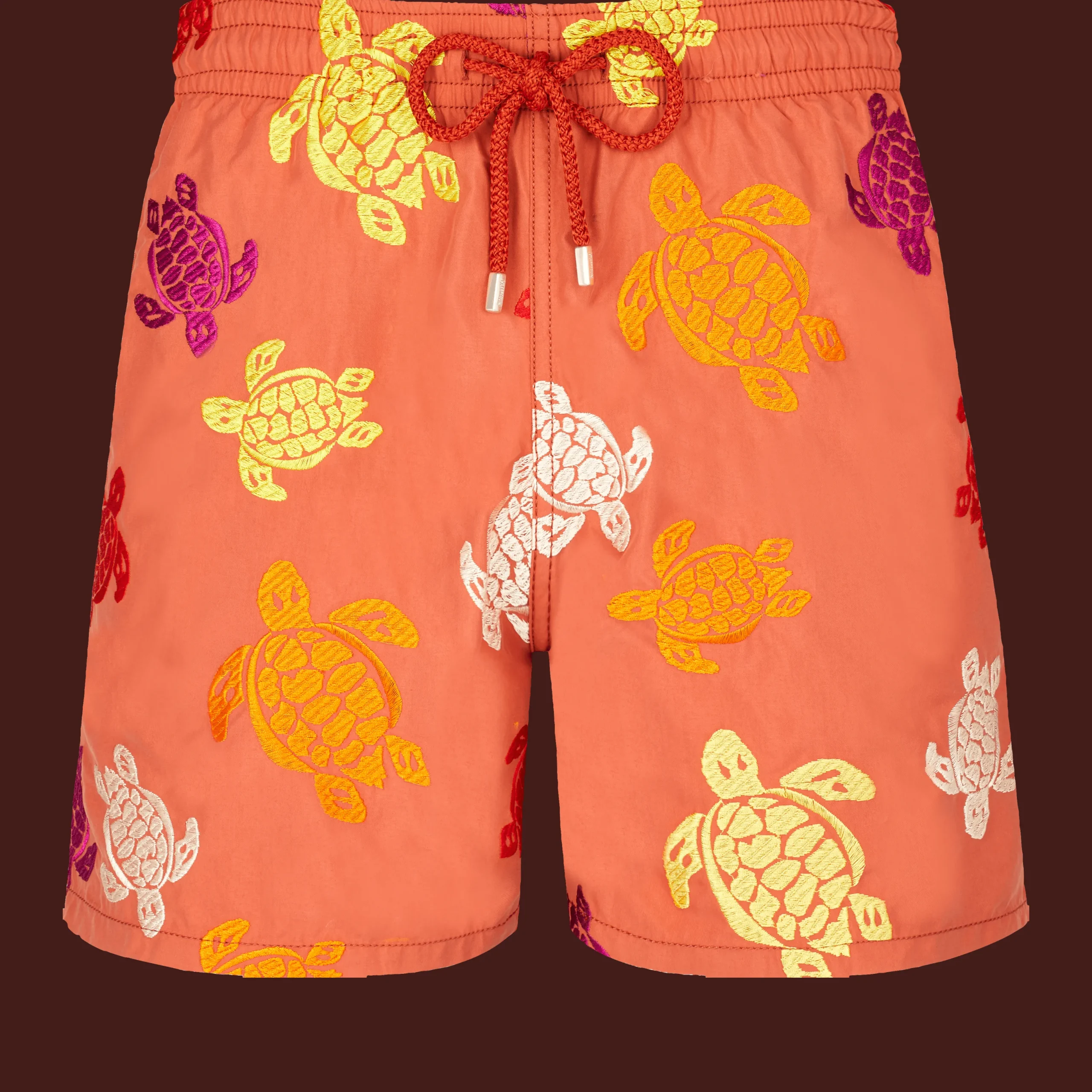 Sale Vilebrequin Men Swim Trunks Embroidered Ronde Tortues Multicolores - Limited Edition Tomette/Red