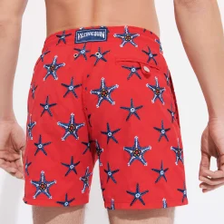 Fashion Vilebrequin Men Swim Trunks Embroidered Starfish Dance - Limited Edition Poppy Red/Red
