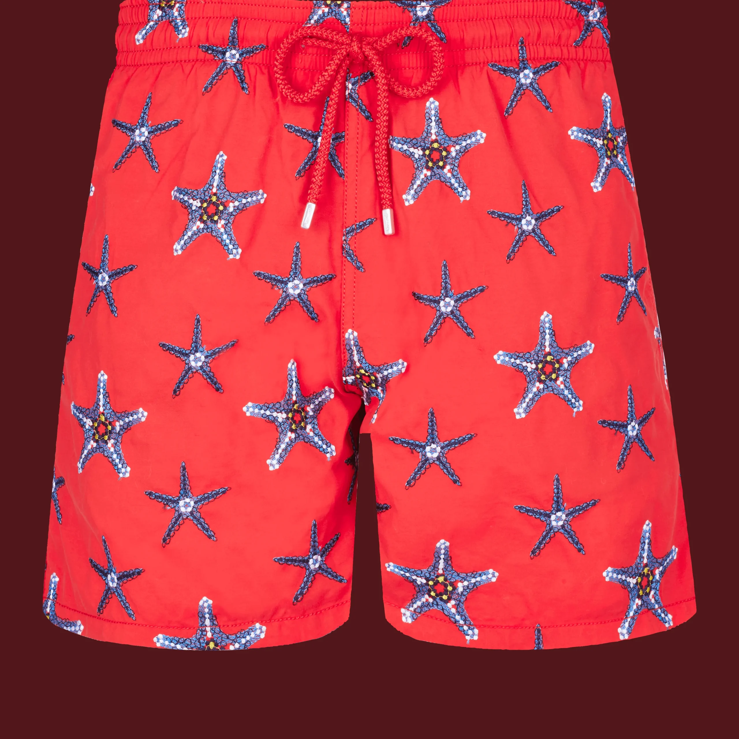 Fashion Vilebrequin Men Swim Trunks Embroidered Starfish Dance - Limited Edition Poppy Red/Red
