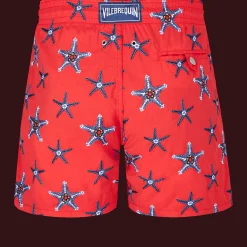 Fashion Vilebrequin Men Swim Trunks Embroidered Starfish Dance - Limited Edition Poppy Red/Red