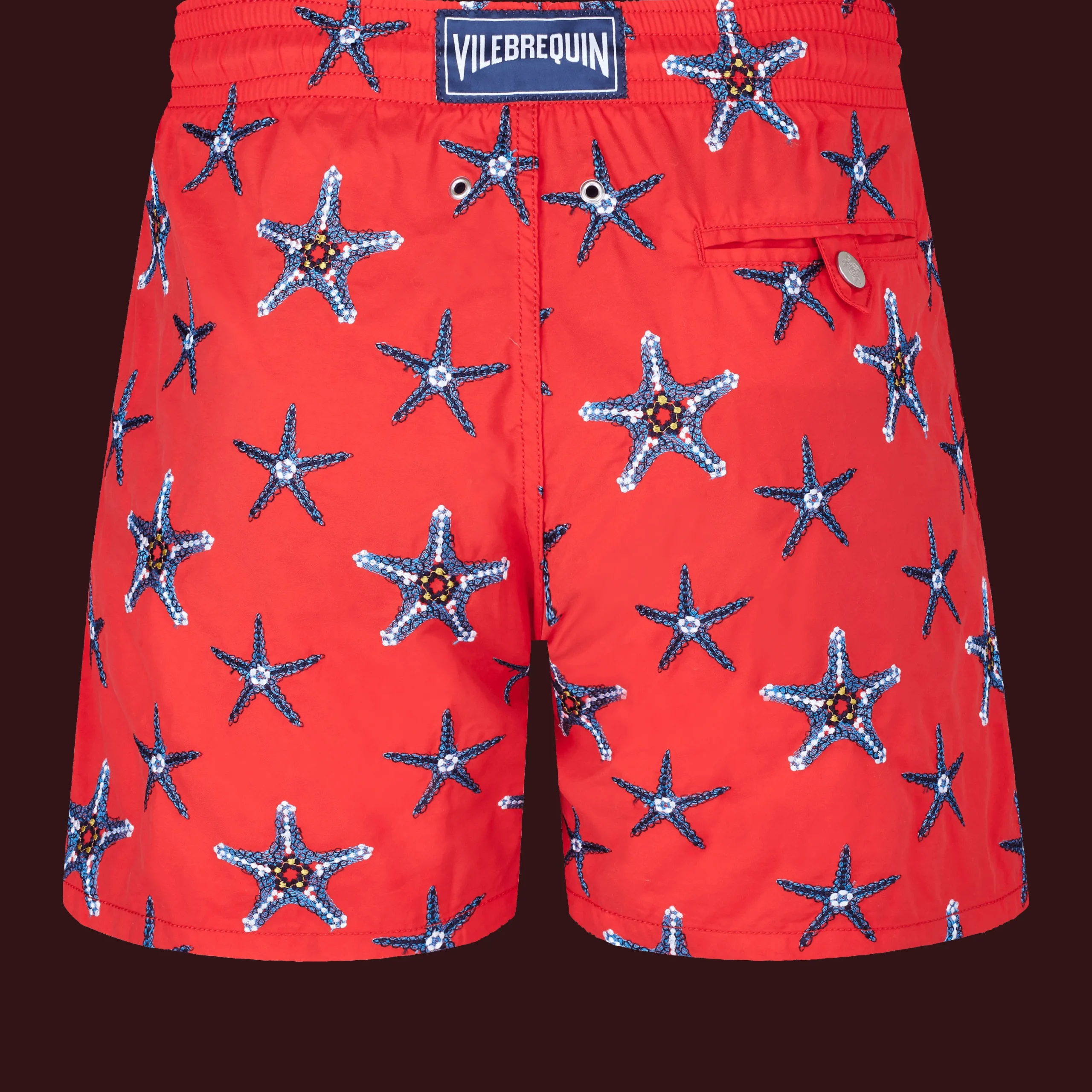Fashion Vilebrequin Men Swim Trunks Embroidered Starfish Dance - Limited Edition Poppy Red/Red