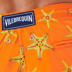 Discount Vilebrequin Men Swim Trunks Embroidered Starfish Dance - Limited Edition Tango/Orange
