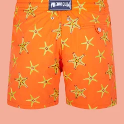 Discount Vilebrequin Men Swim Trunks Embroidered Starfish Dance - Limited Edition Tango/Orange