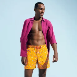Cheap Vilebrequin Men Swim Trunks Embroidered Micro Ronde Des Tortues Rainbow - Limited Edition Carrot/Orange