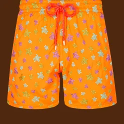 Cheap Vilebrequin Men Swim Trunks Embroidered Micro Ronde Des Tortues Rainbow - Limited Edition Carrot/Orange