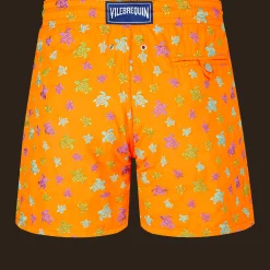 Cheap Vilebrequin Men Swim Trunks Embroidered Micro Ronde Des Tortues Rainbow - Limited Edition Carrot/Orange