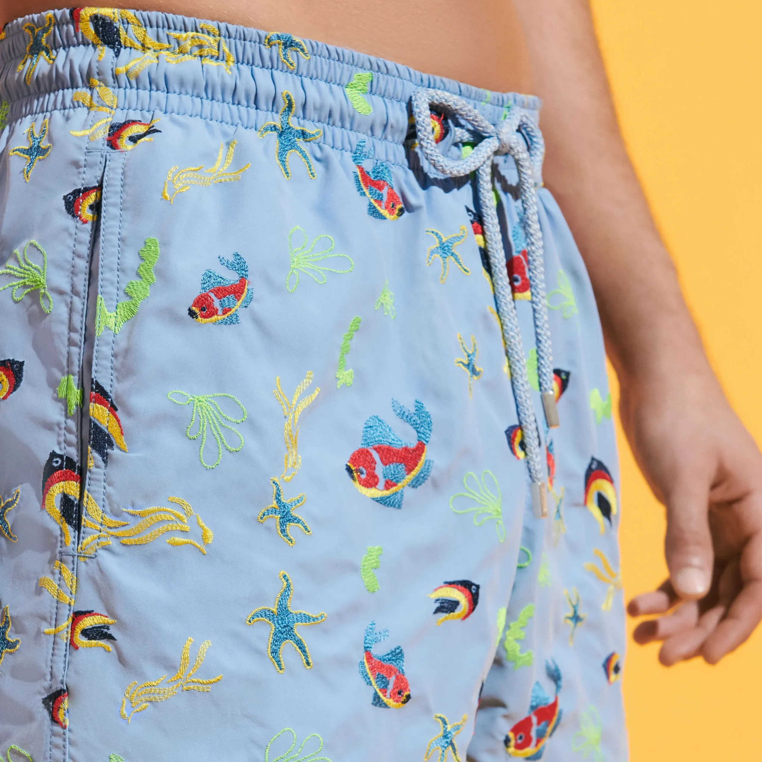 Best Sale Vilebrequin Men Swim Trunks Embroidered Naive Fish - Limited Edition Divine/Blue