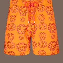 Discount Vilebrequin Men Swim Trunks Embroidered Poulpes Neon - Limited Edition Carrot/Orange