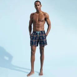 Discount Vilebrequin Men Swim Trunks Embroidered Poulpes Neon - Limited Edition Navy/Blue