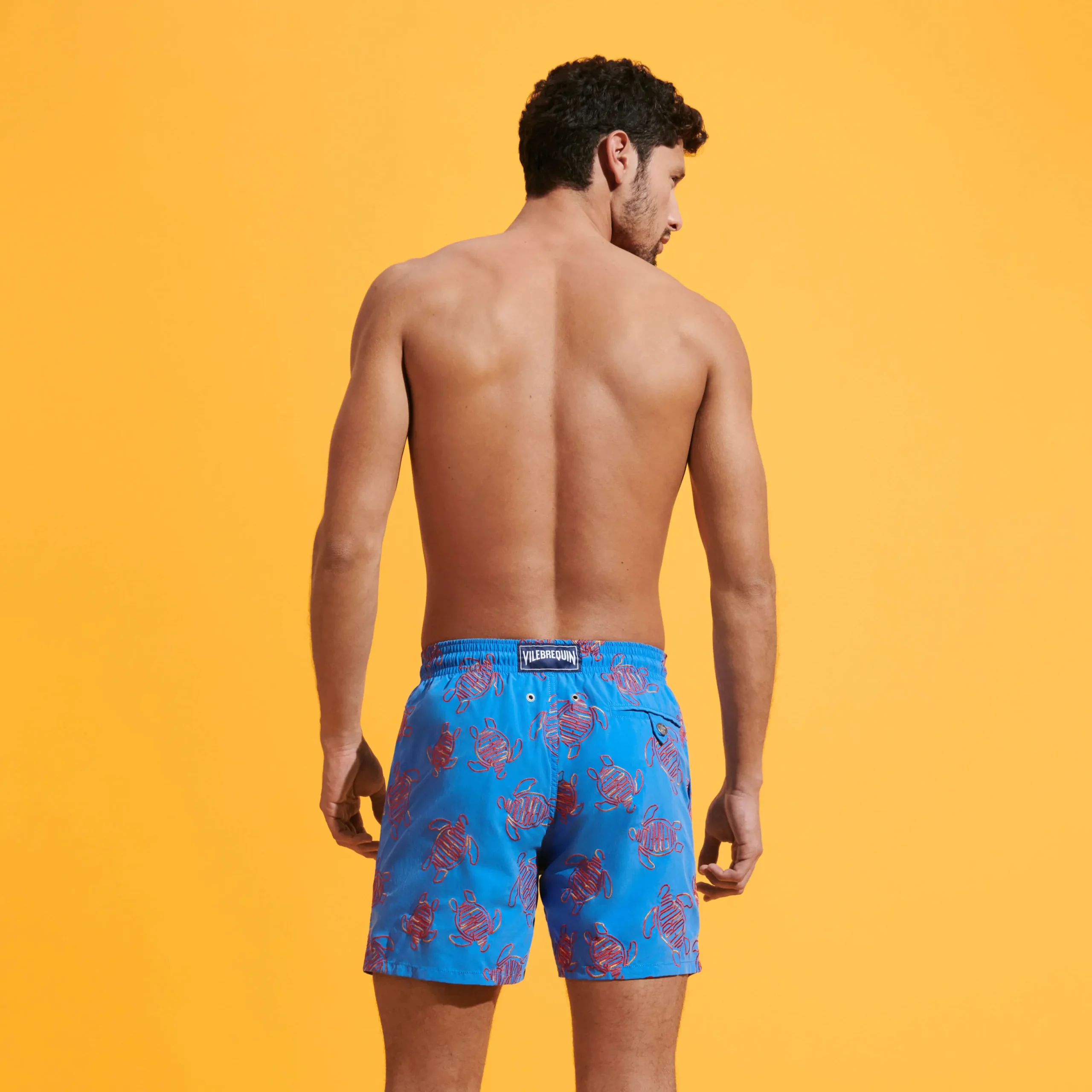 Outlet Vilebrequin Men Swim Trunks Embroidered Vbq Turtles - Limited Edition Earthenware/Blue