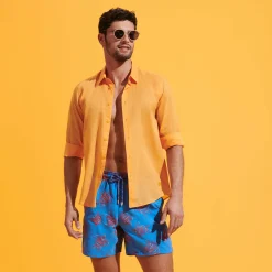 Outlet Vilebrequin Men Swim Trunks Embroidered Vbq Turtles - Limited Edition Earthenware/Blue