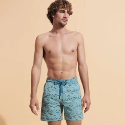 Cheap Vilebrequin Men Swim Trunks Embroidered Gulf Stream - Limited Edition Foam/Blue