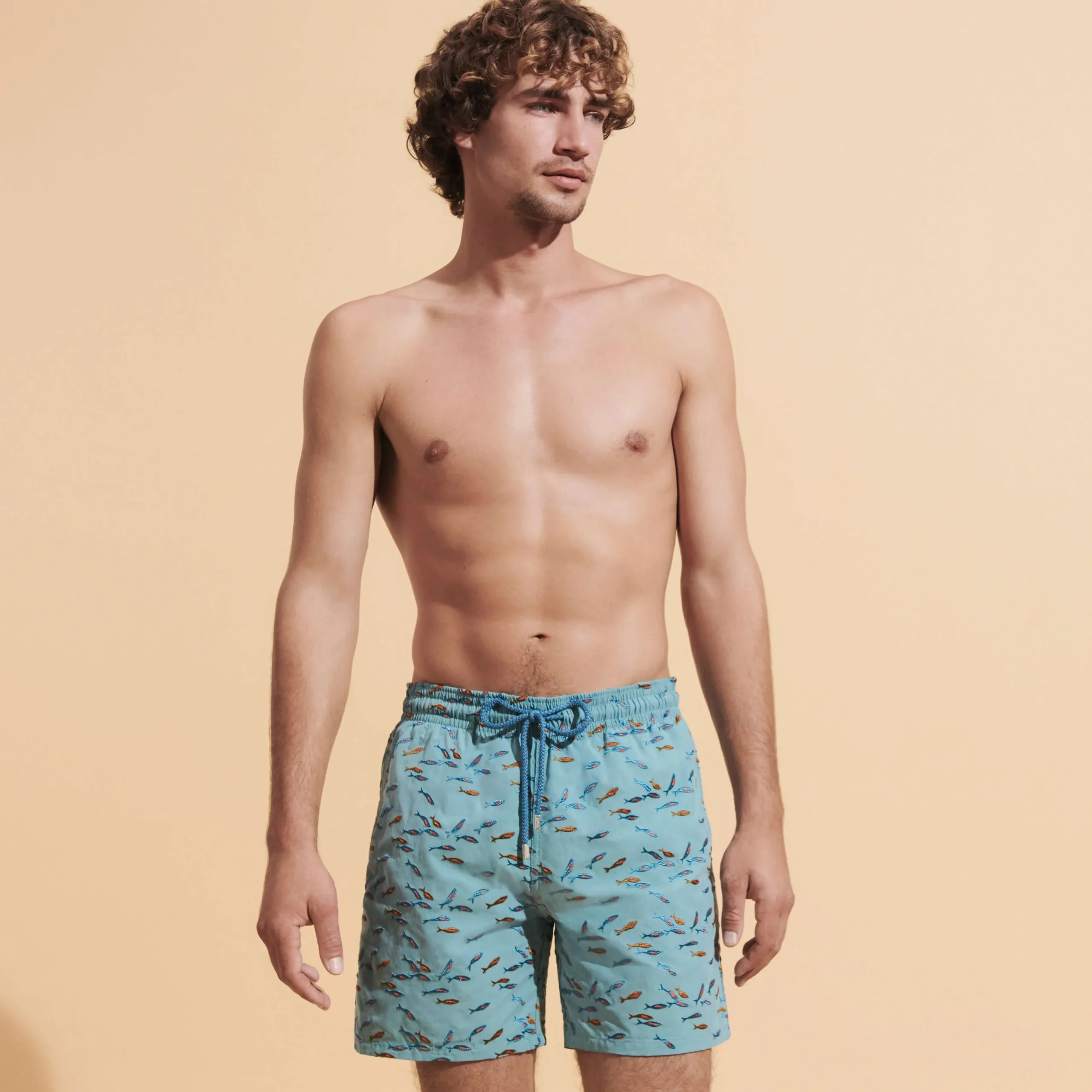 Cheap Vilebrequin Men Swim Trunks Embroidered Gulf Stream - Limited Edition Foam/Blue
