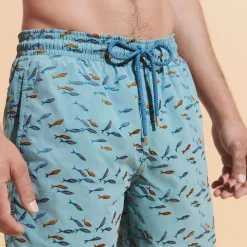 Cheap Vilebrequin Men Swim Trunks Embroidered Gulf Stream - Limited Edition Foam/Blue