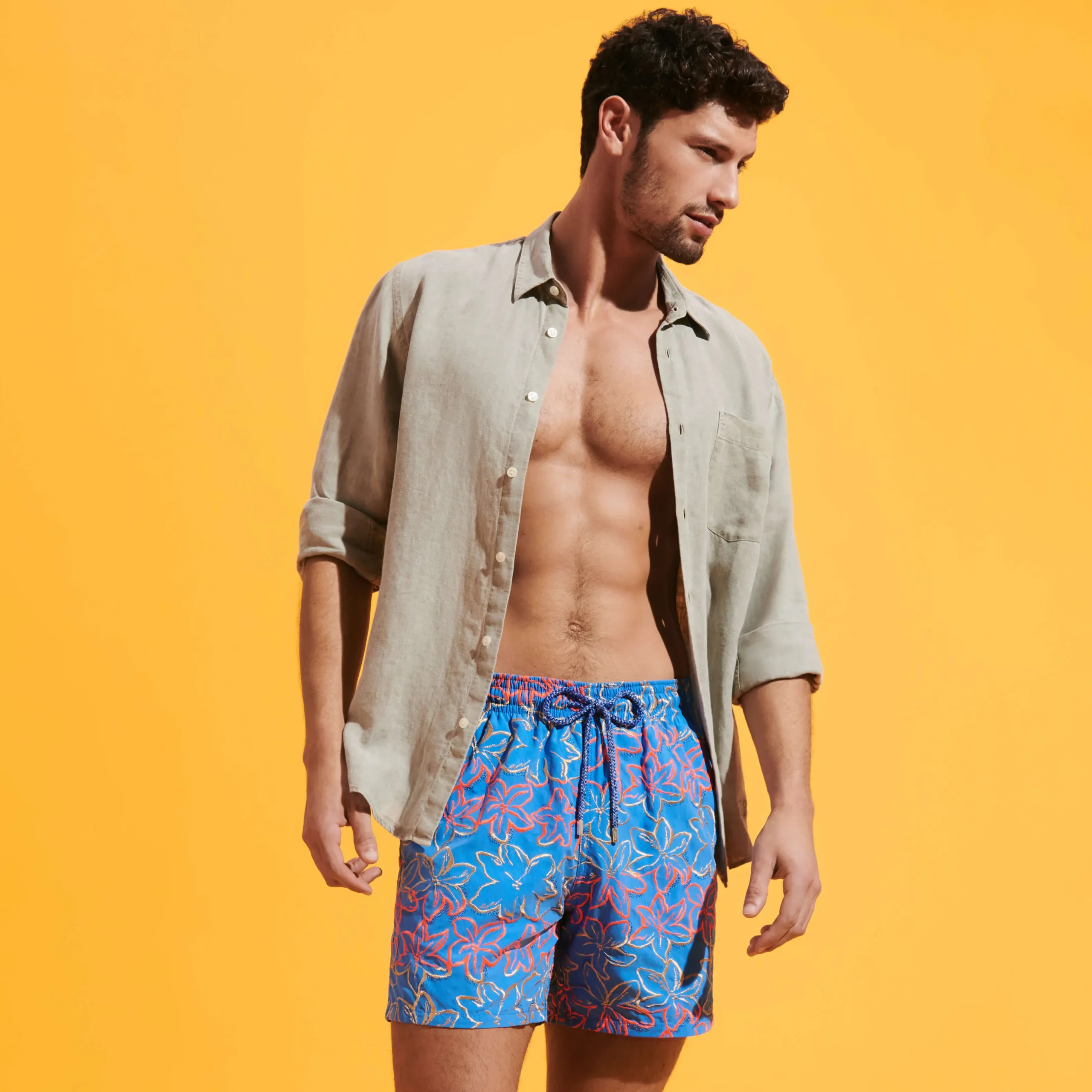 Best Vilebrequin Men Swim Trunks Embroidered Raiatea - Limited Edition Earthenware/Blue