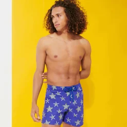 Shop Vilebrequin Men Swim Trunks Embroidered Starfish Dance - Limited Edition Purple Blue/Blue