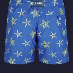Shop Vilebrequin Men Swim Trunks Embroidered Starfish Dance - Limited Edition Purple Blue/Blue