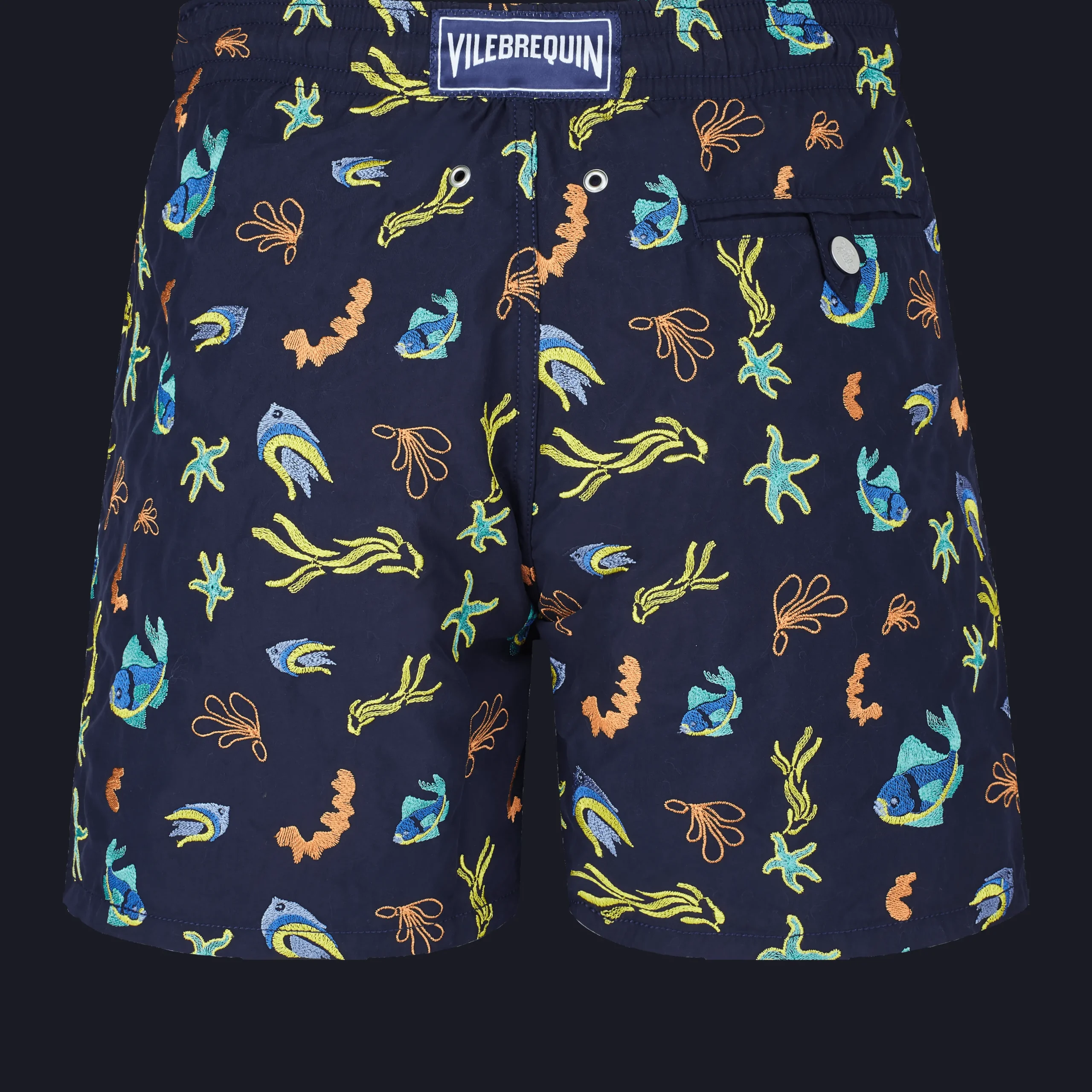 Store Vilebrequin Men Swim Trunks Embroidered Naive Fish - Limited Edition Navy/Blue
