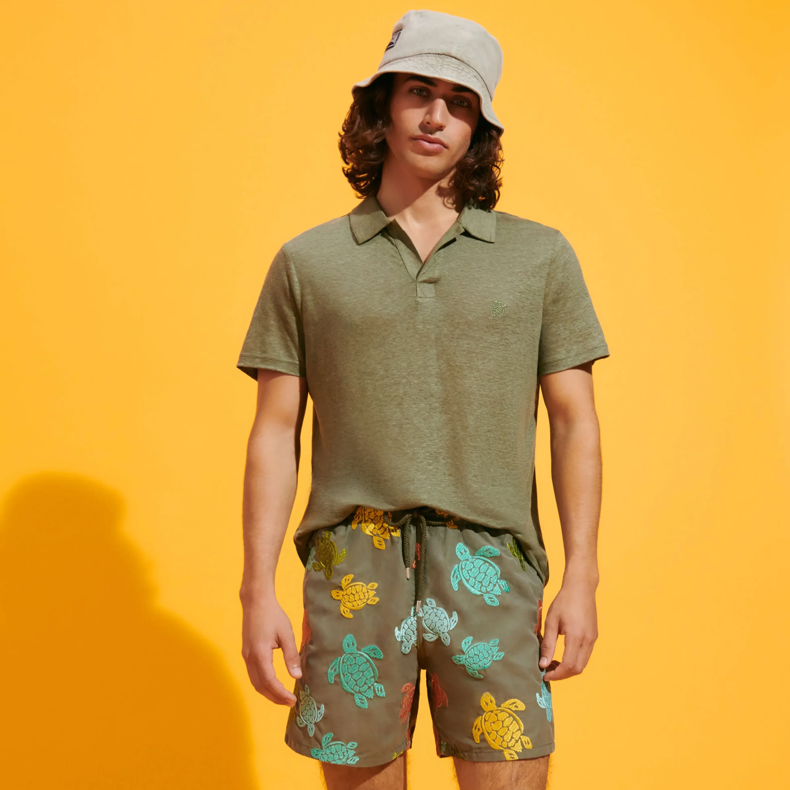 Shop Vilebrequin Men Swim Trunks Embroidered Ronde Tortues Multicolores - Limited Edition Olivier/Green