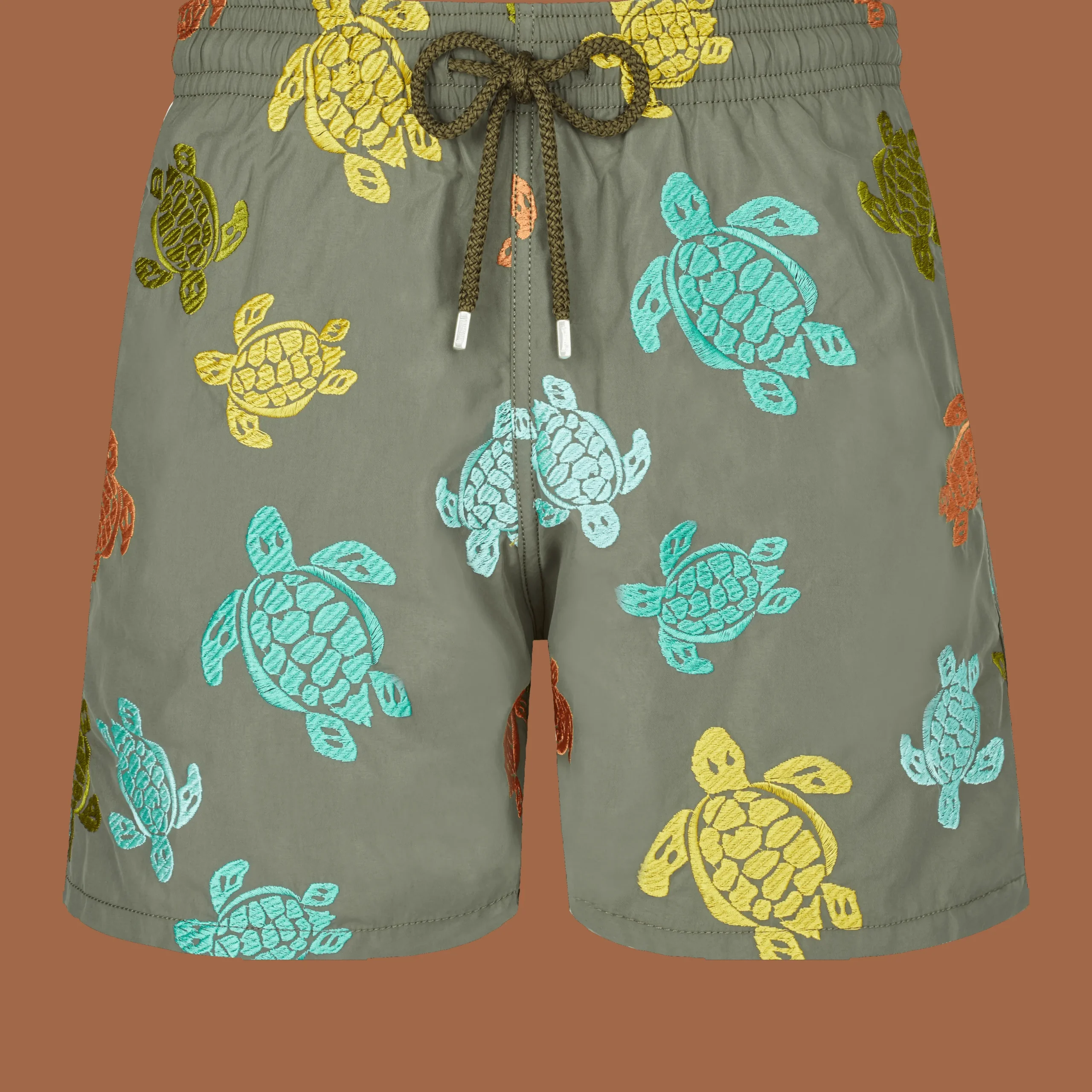Shop Vilebrequin Men Swim Trunks Embroidered Ronde Tortues Multicolores - Limited Edition Olivier/Green