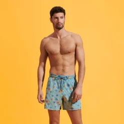 Cheap Vilebrequin Men Swim Trunks Embroidered Piranhas - Limited Edition Foam/Blue