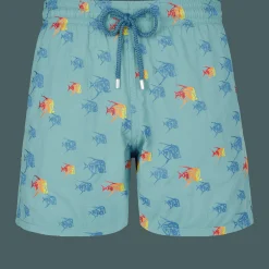 Cheap Vilebrequin Men Swim Trunks Embroidered Piranhas - Limited Edition Foam/Blue