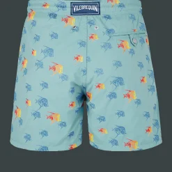 Cheap Vilebrequin Men Swim Trunks Embroidered Piranhas - Limited Edition Foam/Blue