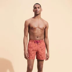 Fashion Vilebrequin Men Swim Trunks Embroidered Marche Provencal - Limited Edition Tomette/Red