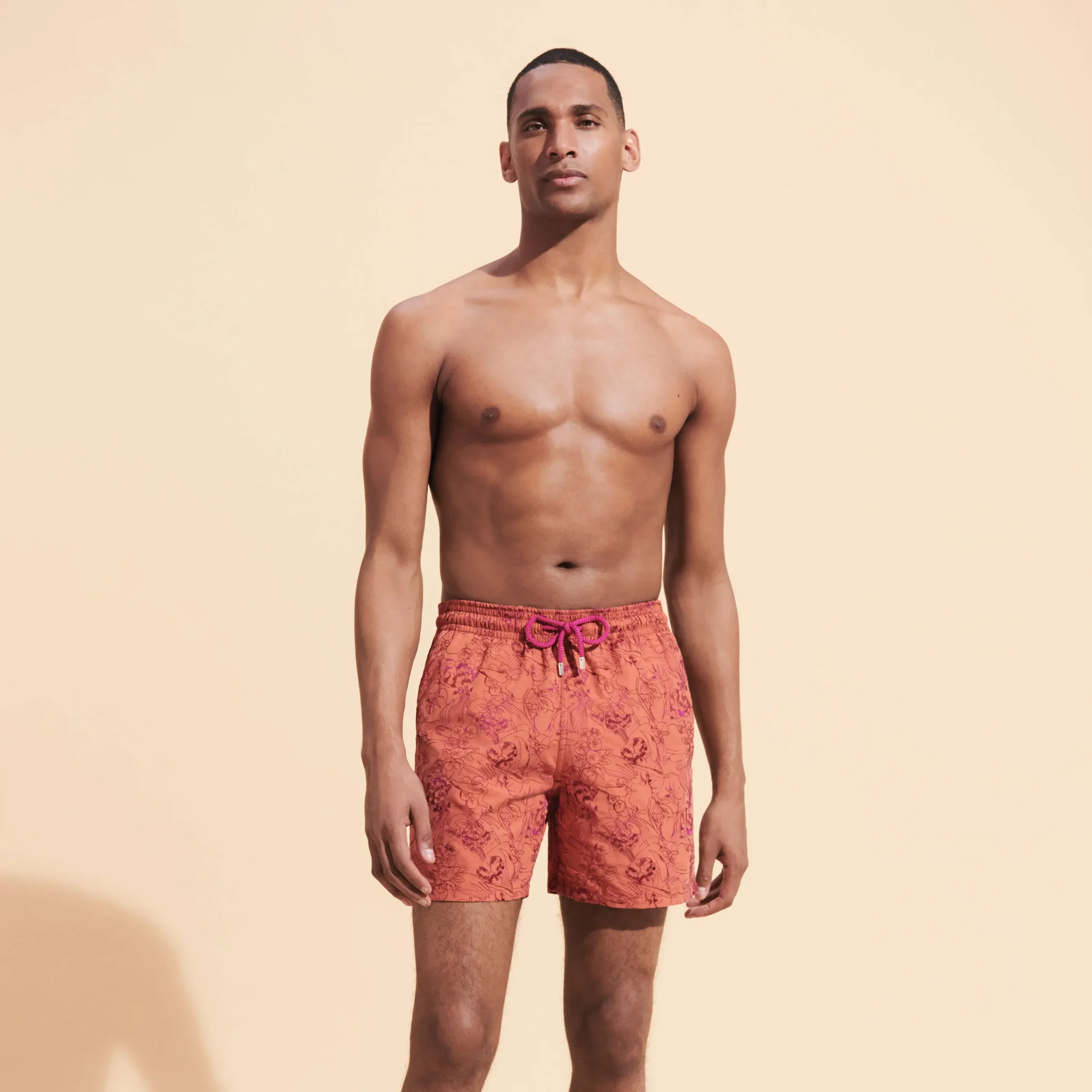 Fashion Vilebrequin Men Swim Trunks Embroidered Marche Provencal - Limited Edition Tomette/Red