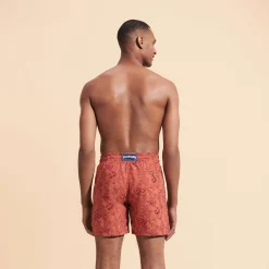 Fashion Vilebrequin Men Swim Trunks Embroidered Marche Provencal - Limited Edition Tomette/Red