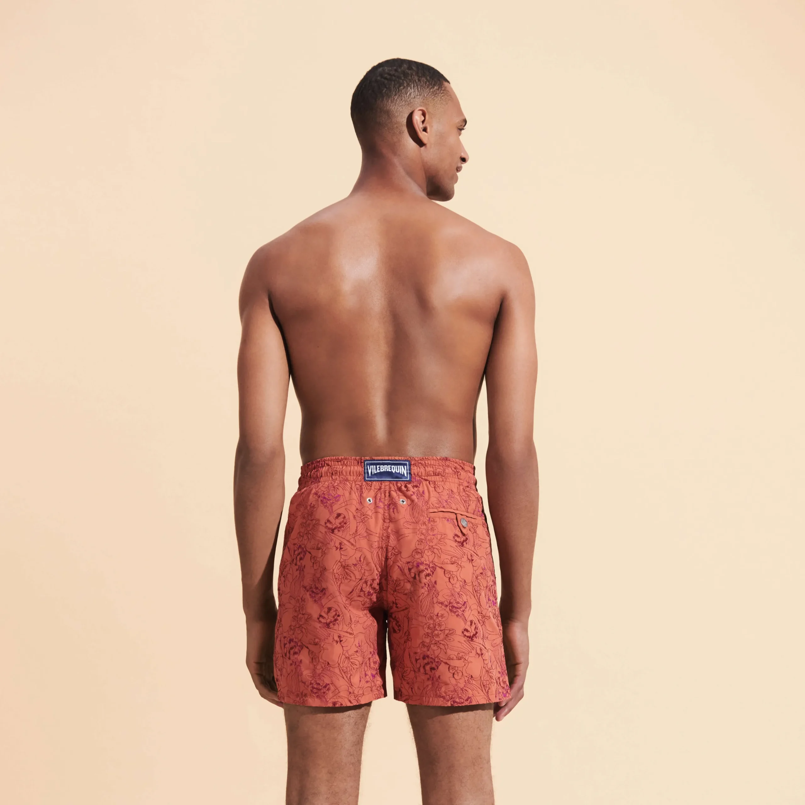 Fashion Vilebrequin Men Swim Trunks Embroidered Marche Provencal - Limited Edition Tomette/Red