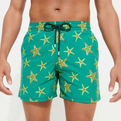 Cheap Vilebrequin Men Swim Trunks Embroidered Starfish Dance - Limited Edition Linden/Green
