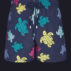 Discount Vilebrequin Men Swim Trunks Embroidered Ronde Tortues Multicolores - Limited Edition Navy/Blue