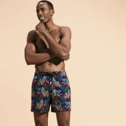 Shop Vilebrequin Men Swim Trunks Embroidered Fond Marins - Limited Edition Black/Black