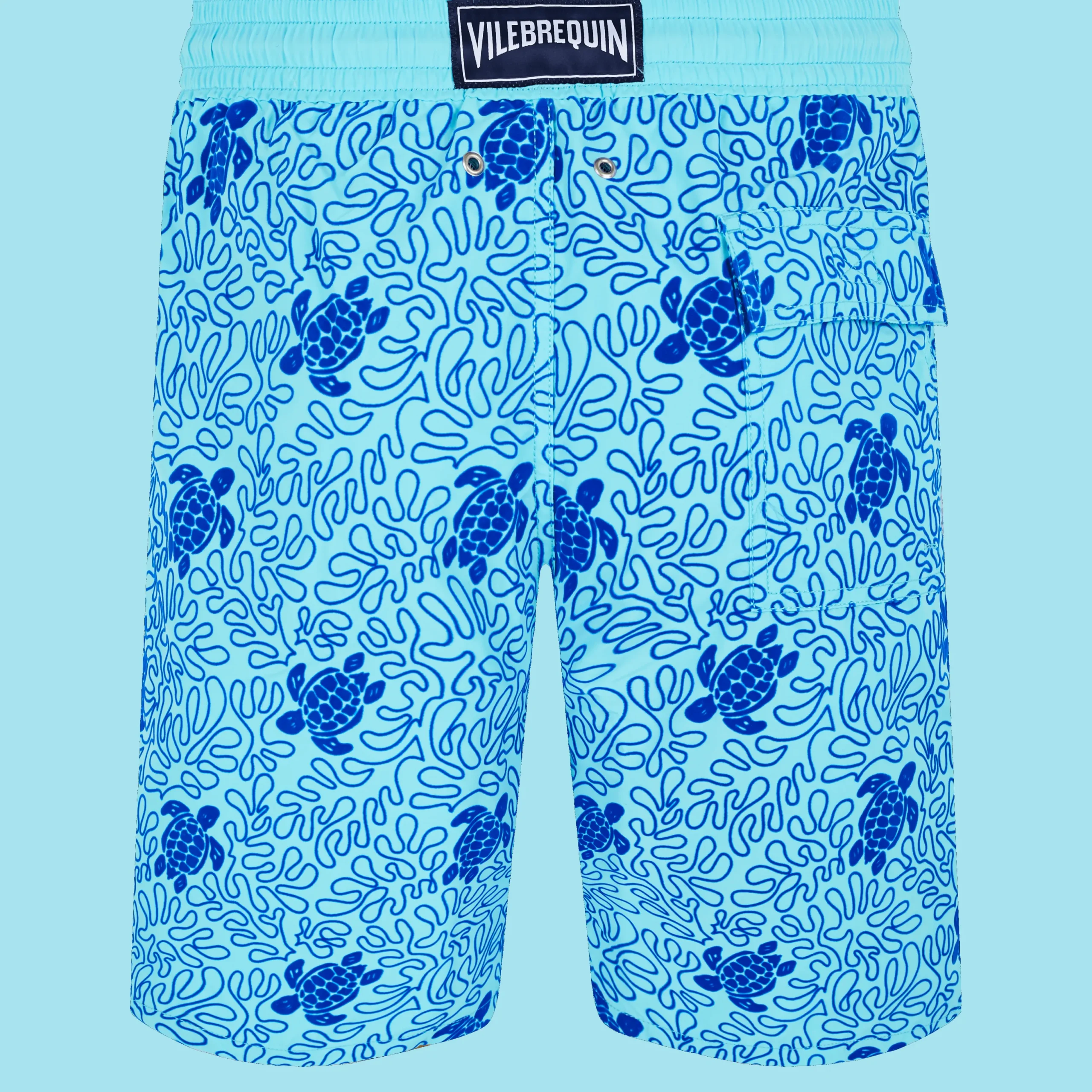 Outlet Vilebrequin Men Swim Trunks Long Turtles Splash Flocked Lazulii Blue/Blue