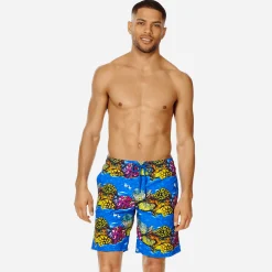Discount Vilebrequin Men Swim Trunks Long X Hunt Slonem Atoll/Blue
